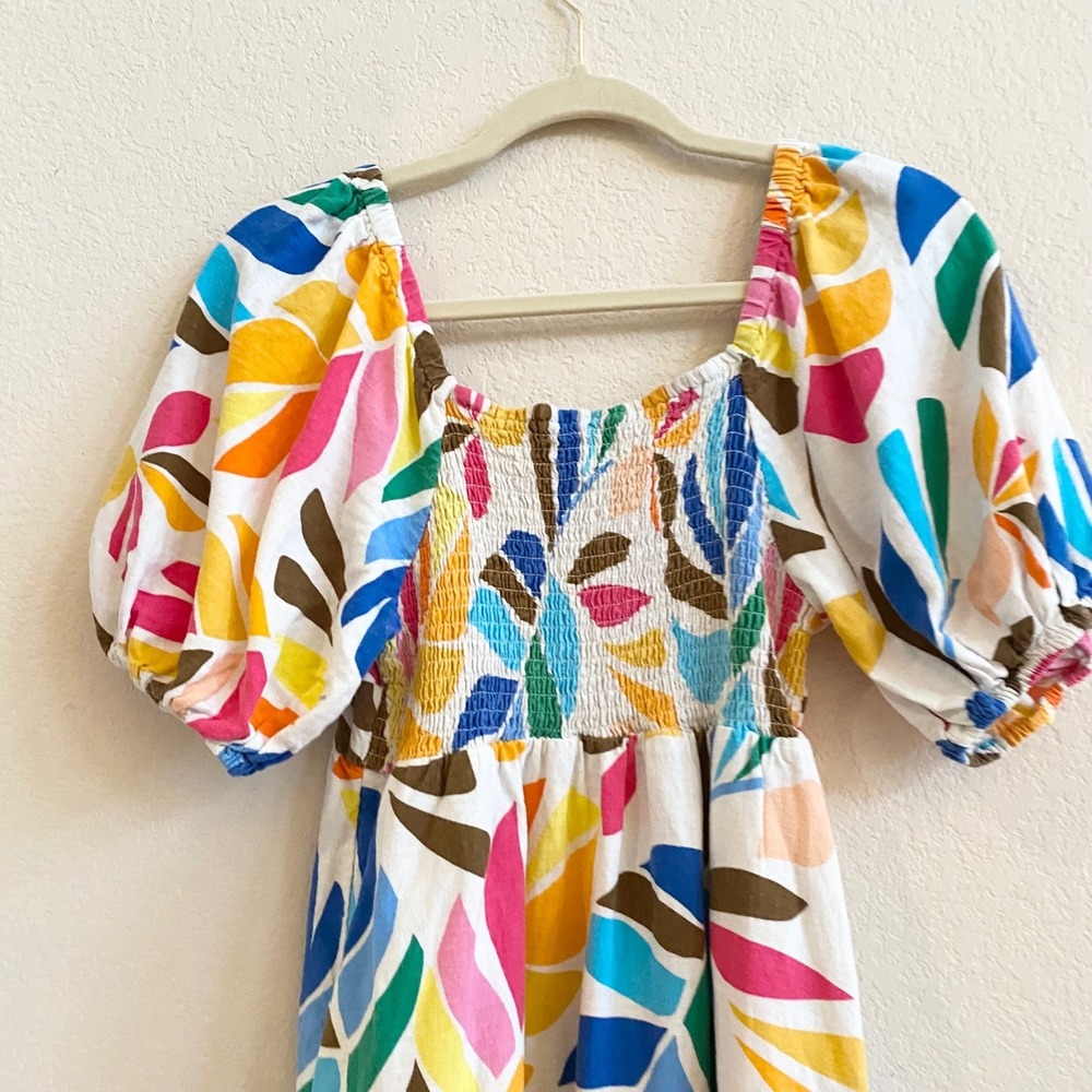 Tabitha Brown for Target Smocked Puff Sleeve Midi Dress Abstract Print Size S - Picture 5 of 11